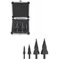 AWTOOLS Boorbitje, AW WIERTŁO STOPNIOWE SPIRALNE KPL. 4szt./ 4-12 4-20 4-32 4-39mm/ AICrN/ CZARNE/ ETUI PLASTIK (Ø 4-32 mm)