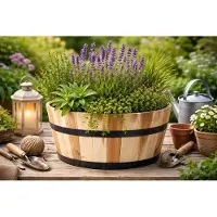 Vatenhandel Stijf Acacia Kuip, naturel - D29 x H18 / Houten Plantenbak / Bloembak / of ter Decoratie / Laag model / FSC