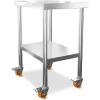 ACXIN RVS Werktafel Met Wielen Met Rem - 201 RVS + MDF - Verstelbare Poten - 300kg - 85x61x60cm