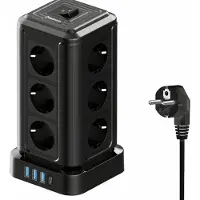 MostEssential Toren Stekkerdoos – 12 Stopcontacten + 3 USB-A + 1 USB-C 20W – 4000W – Zwart