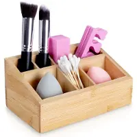 Eleganza Make-up organizer - bamboe hout - 17 x 10 x 8 cm - kwasten houder
