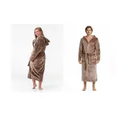 Gaubert Unisex Badjas Extra Lang met Capuchon en Ceintuur - Ochtendjas - Superzacht Coral Fleece - Heren Dames - Sand Beige - Maat L/XL - 8210-Sand