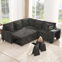 STILVORA Hoekbank 220x205 cm - Slaapfunctie, Opbergruimte En Usb - Voor Woonkamer - Chenille Grijs