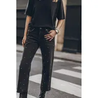 Mikuta The Black Studded Cropped Straight Jeans Black Size: W26 | Jeans Outlet | Dames | Zwart