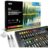 Zieler Oliepastels - Oliepastelkrijt - Soft Pastel - 24 Stuks - Water Oplosbaar - Inclusief Waterbrushes - voor Volwassenen & Kinderen