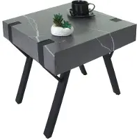 Mendler Bijzettafel -L54, salontafel nachtkastje salontafel, ijzer MDF 50x55x50cm ~ marmer look grijs