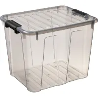 PLAST TEAM Vertriebs GmbH Opbergbox met deksel en kliksluiting, transparant - grijs, 40 liter, stapelbaar