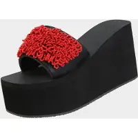 Uzurii Rode koraalkleurige teenslipper zwart