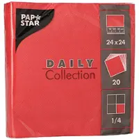 Papstar 20x 20 Servetten DAILY Collection 1/4 vouw 24 cm x 24 cm rood
