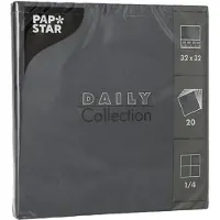 Papstar 15x 20 Servetten DAILY Collection 1/4 vouw 32 cm x 32 cm zwart