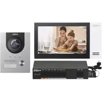 Dahua KTP01L(F) complete IP video deurbel intercom kit met VTO2201F-P-IP en VTH2421FW-P inclusief PoE switch en inbouwbehuizing