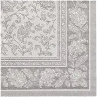 Papstar 8x 20 Servetten ROYAL Collection 1/4 vouw 40 cm x 40 cm grijs Ornaments