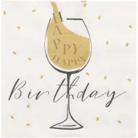 Papstar 12x 30 Servetten 3-laags 1/4 vouw 33 cm x 33 cm wit Happy Birthday