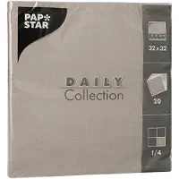 Papstar 15x 20 Servetten DAILY Collection 1/4 vouw 32 cm x 32 cm grijs