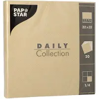 Papstar 15x 20 Servetten DAILY Collection 1/4 vouw 32 cm x 32 cm zand