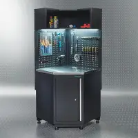 Datona Werkplaatsinrichting PREMIUM hoekwerkbank met RVS werkblad - Zwart