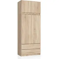 Akord Kleidingkast S90 met Opzetstuk, 2 Deuren en 2 Lades / Furniture Factory / Sonoma Eik / 90 x 234 x 51 cm