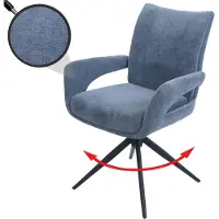 MCW Eetkamerstoel -O78, keukenstoel, draaibaar met automatische terugkeer, stof/textiel chenille (310 g/m²) Öko-Tex ~ grijsblauw