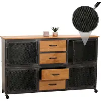 Mendler Dressoir -N28, ladekast, wielen 4 laden, 3D structuur industrieel retro metaal hout 90x150x40cm ~ zwart, naturel