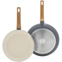 Greenpan Essence Koekenpannenset 2-delig - 26/30cm - PFAS-vrije antikleeflaag - Pannenset inductie - Keramische pan - Ovenbestendig tot 160°C - Houteffect handgrepen - Koudgrepen - Grijs
