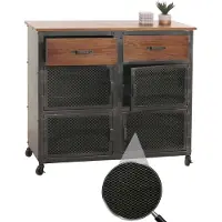MCW Ladekast -N28, kast, wielen 2 laden, 3D structuur industrieel retro metaal hout 90x100x40cm ~ zwart, bruin