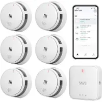 SAVS LinkSmart Slimme Rookmelder bundel - 6 S10-W Rookmelders en G10 Base Station - Werkt via app - WiFi gateway - Draadloos RF koppelbaar - Brandalarm - Smart home