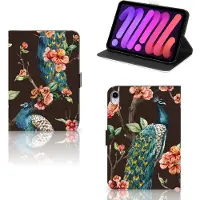 B2Ctelecom Book Case voor iPad Mini 6 (2021) Flip Case Pauw met Bloemen