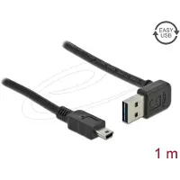 DeLOCK Mini USB naar Easy-USB-A haaks (boven/beneden) kabel - USB2.0 - tot 2A / zwart - 1 meter