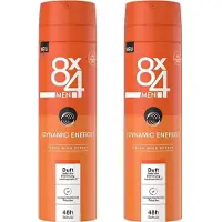 8x4 8 x 4 Deospray Men - Dynamic Energy - Deodorant - Energieke & Frisse Geur - 150 ml - Voordeelverpakking - 2 stuks