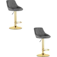 Leobert Set van 2 Barkrukken AREX - grijs fluweel / gouden voet