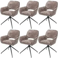 Mendler Set van 6 eetkamerstoelen HWC-N74, keukenstoel, draaibaar met automatische terugdraaimechanisme, bekleding: chenille (490g/m²), kleur: bruin