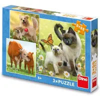 Dino Bikes Dino kinderpuzzel met hond poes en koeien - 3 x 55 stukjes