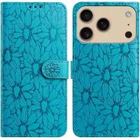 Mobigear Telefoonhoesje geschikt voor Apple iPhone 17 Pro Hoesje | Flowers Bookcase Portemonnee | Pasjeshouder voor 3 Pasjes | Telefoonhoesje voor Pinpas / OV Kaart / Rijbewijs - Blauw