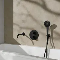 FortiFura Calvi Badkraan set - uitloop - 22cm inkortbaar - rond bedieningspaneel - gladde slang - ronde handdouche - inbouwdeel - wandhouder - mat zwart