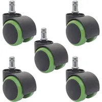 Mendler Set van 5 wielen voor bureaustoelen, model HWC-H86. Bureaustoelwielen, belastbaar tot 150 kg, diameter 11 mm, kleur: groen