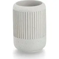 Zeller Tandenborstel beker/houder - keramiek - lichtgrijs - cement look - rond - 7 x 10 cm