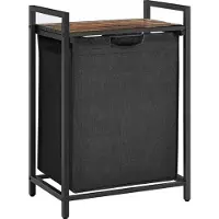 Leobert Wasmand 65 L - Zwart met Rustiek Blad, Opbergmand voor Wasgoed, Handdoeken of Speelgoed, 50x33x72 cm, Industriële Stijl