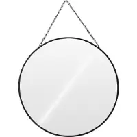 By Lille Vilde Excellent Houseware Spiegel - met ophangketting - rond - zwart- metaal - D29 cm - wandspiegel