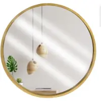 By Lille Vilde Home & Styling Ronde wandspiegel - gouden rand - hout - dia 30 cm - Spiegels