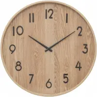 Atmosphera Wandklok/muur klok - Woody - Dia 55 cm - hout - beige - keuken/kamer/kantoor