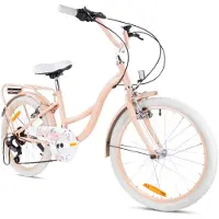Sun baby Flower Bike Fiets voor een meisje van 6 tot 10 jaar, 20 inch Abrikoos, 6 versnellingen Shimano, kinderfiets in hoogte verstelbaar