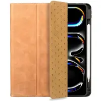 Rosso Elite Hoes Geschikt voor iPad Pro 11 (2024/2025) - 2-in-1 Echt Leer Book Case en Back Cover - Magnetisch Uitneembaar Hoesje - Beschermhoes Licht Bruin