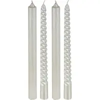 LIGHTS - 4 witte gedraaide kaarsen met glitters, 25 cm