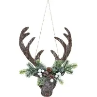 LIGHTS - Kerst rendierkop ophangdecoratie 34 cm hout