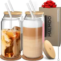 Malmoo Latte Macchiato Glazen - Set van 4 - Beker met rietje en deksel
