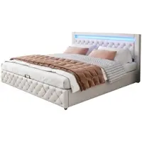 OKWISH Fluweel Gestoffeerd bed 160×200 cm - Tweepersoonsbedden Met Opbergruimte - Voor Luxe Slaapkamers - Opbergruimte Boxspring - Voor Stellen En Volwassenen - Met USB & LED - Donkergrijs