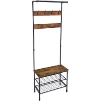 Hobby Hall Kapstok met Bankje - Rustiek Bruin - 66x32x186 cm - Met Schoenenrek en Haken - Industrieel Design