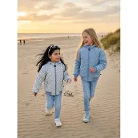 Ducksday - Omkeerbare jas - Kinderen - Unisex - Waterdicht - Wit/Licthblauw - Winddicht - Licthblauw -Beide zijden waterdicht - maat 92/98 - 2 jaar