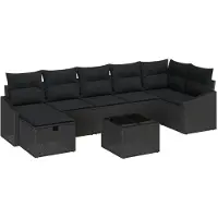 vidaXL Bankstel met kussen met opslag 8 pcs poly rattan