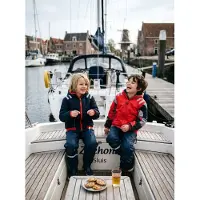 Ducksday - Omkeerbare jas - Kinderen - Unisex - Waterdicht - Donkerblauw - Winddicht - Rood - Blauw -Beide zijden waterdicht - maat 98/104 - 4 jaar
